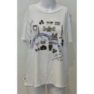 Karl Lagerfeld Paris Bow Trim Eiffel Tower T-Shirt Womens Size L 3D Applique